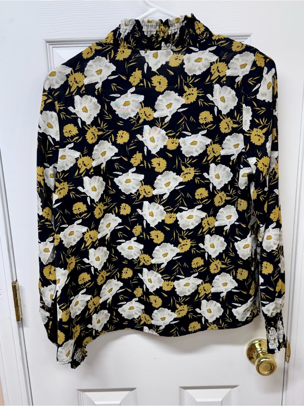 Hayden Los Angeles Floral Smocked High Neck Blouse Black Mustard Small - Picture 3 of 10